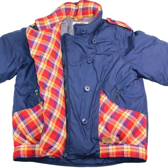 Vintage 80s XL Rainbow Trim Genuine Down Blue Coat Jacket Ski Snowboard Winter - Picture 4 of 12